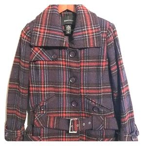 Plaid wool blend pea coat